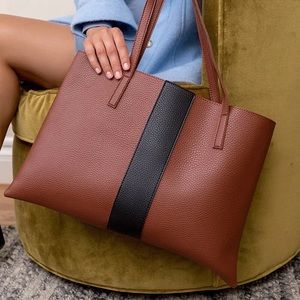 VINCE CAMUTO | Pebble Faux Leather Tote bag Purse Brown/Black.